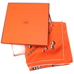 Hermès - Écharpe en sergé de soie Orange Vif Argent 90