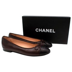 Chanel Bicolour Brown & Black Leather CC Embroidered Ballerinas