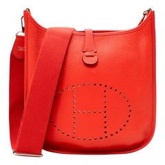 Hermes Taurillon Clemence Leather Rouge Pivoine Evelyne III 29 PHW