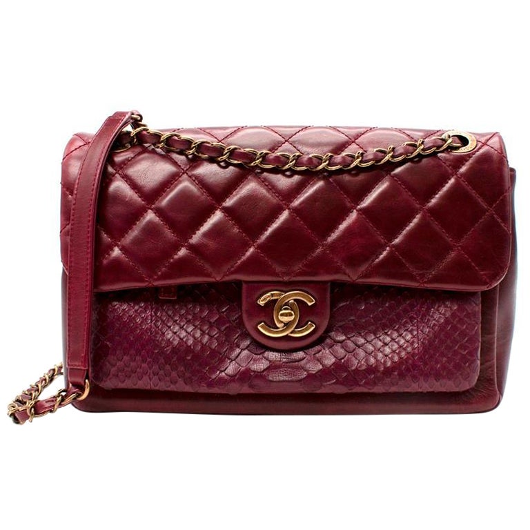 Chanel Medium Burgundy Python and Quilted Leather Shoulder Bag at 1stDibs