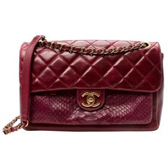 Chanel Medium Burgundy Python & Quilted Leather Shoulder Bag