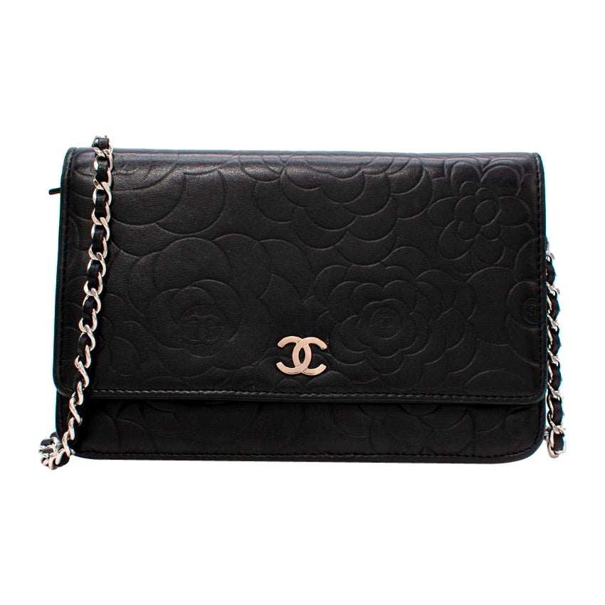 Chanel Camellia WOC Wallet On Chain Black Lambskin Leather at 1stDibs