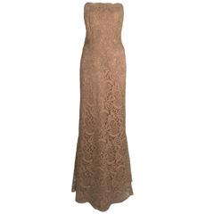 Vintage Nude Venetian Lace Floor Length Gown