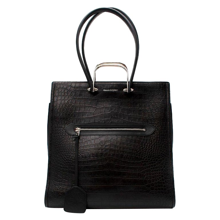 Alexander McQueen The Tall Story large croc-effect leather tote For Sale