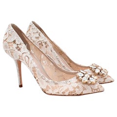 Dolce & Gabbana White Belluci Taormina Lace Embellished Pumps 