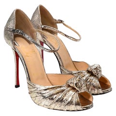 Christian Louboutin Metallic Gold Knotted Leather Peep Toe Pumps - US 7.5