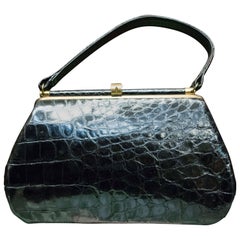 1950s Bellestones Black Alligator Handbag