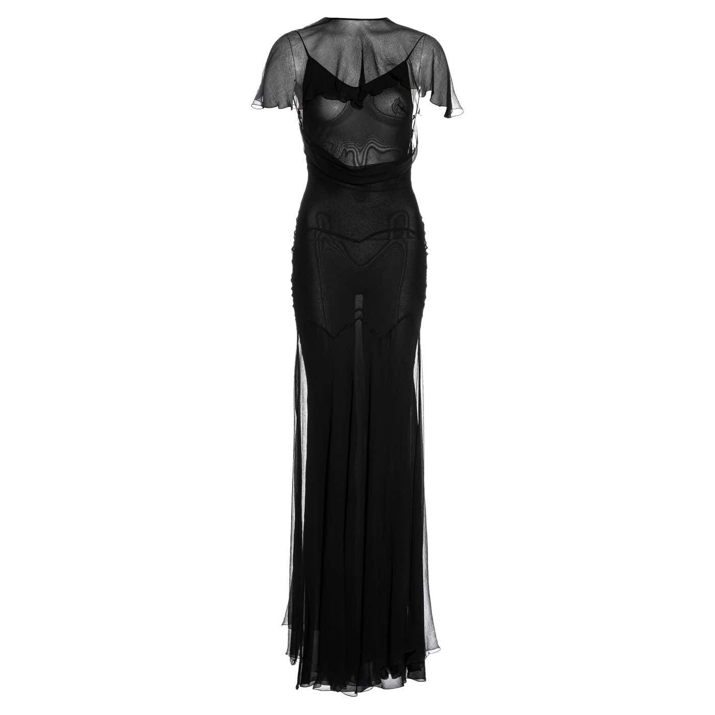 John Galliano black silk chiffon double layered bias cut dress, c. 1995 ...