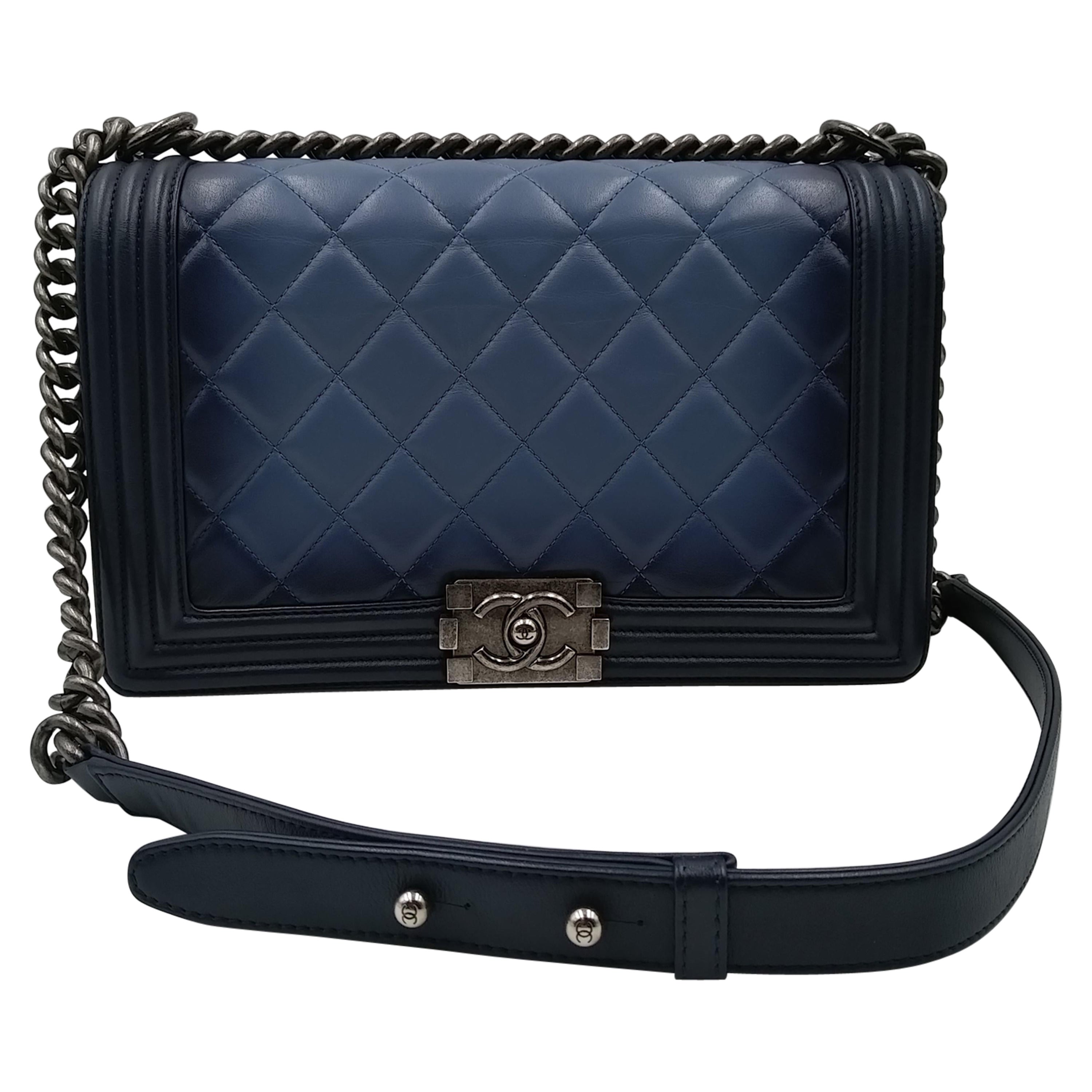 Chanel Blue Ombré Quilted Leather Boy Bag