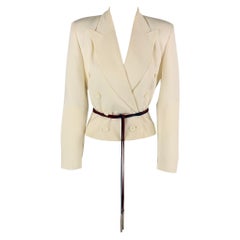 OZBEK Size 6 Cream Acetate Blend Double Breasted Belted Jacket