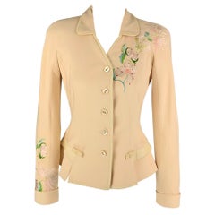 Vintage CHRISTIAN DIOR Size 6 Beige Silk Embroidered Jacket