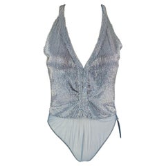 Used GIORGIO ARMANI Size M Light Blue Beaded Body Suit Dress Top