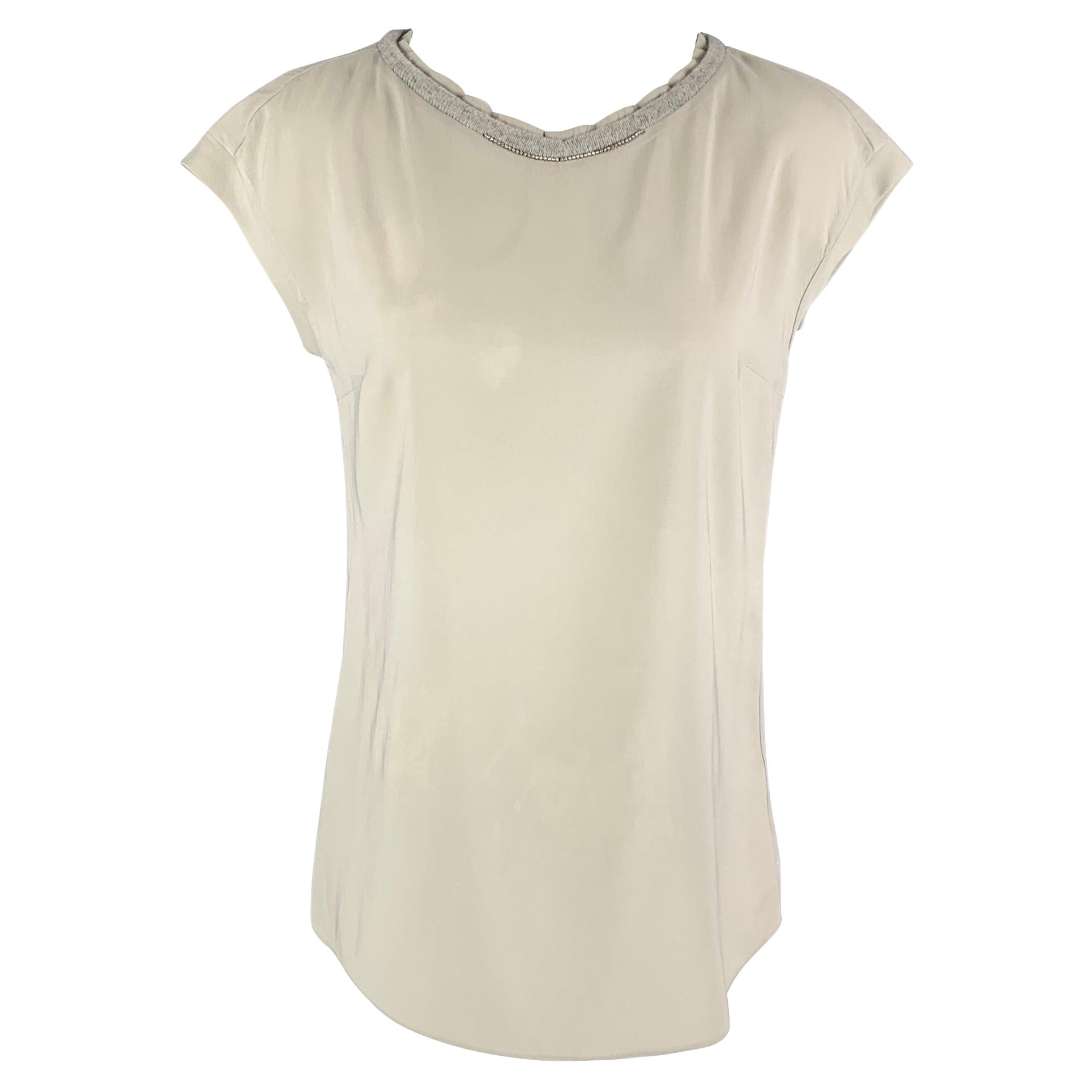 Brunello Cucinelli Ivory Linen and Silk Tunic Top - S For Sale at 1stDibs