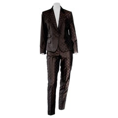 Used S/S 1998 Gucci by Tom Ford Woven GG Monogram Satin Brown Pantsuit