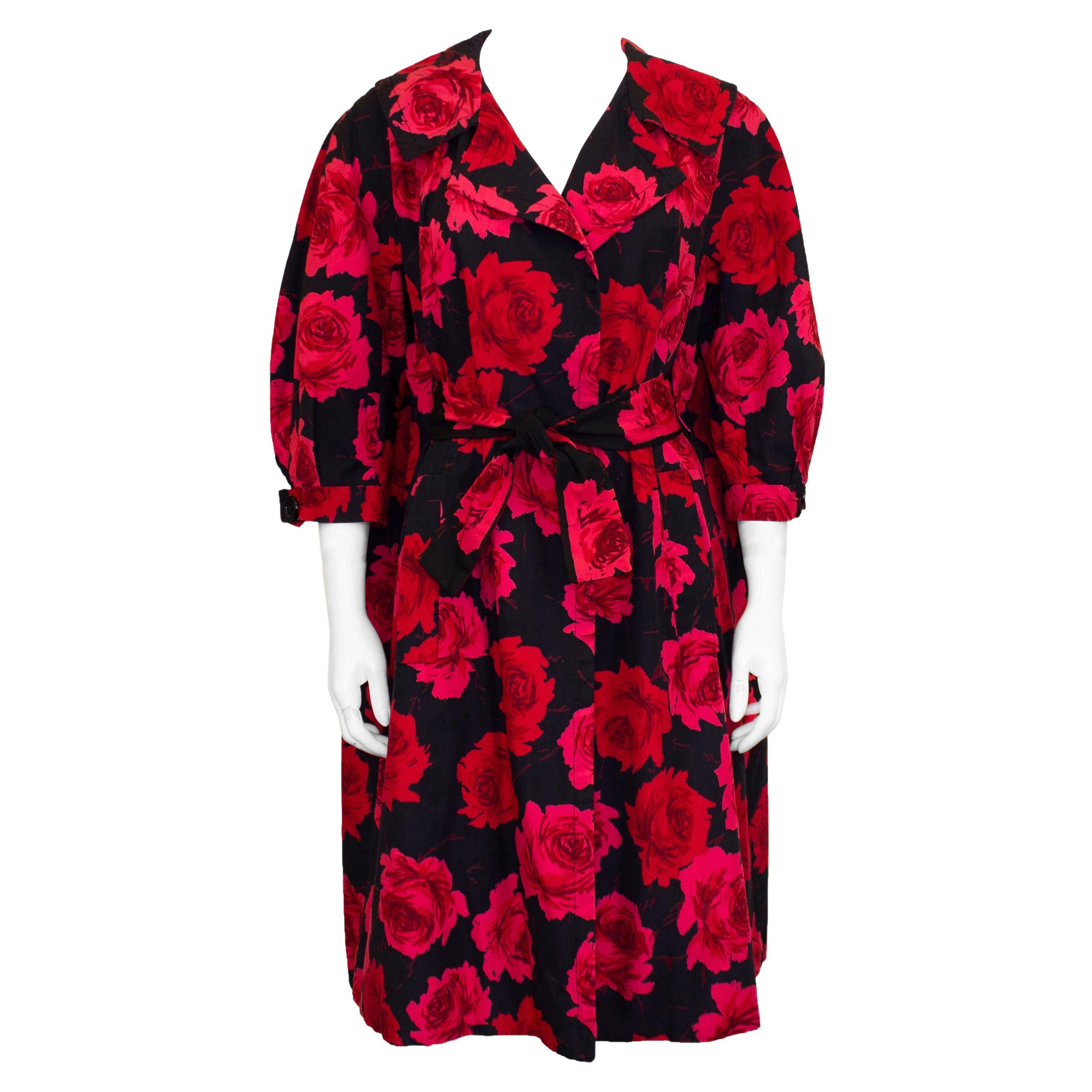 1960s Christian Dior Opera Coat with Red Roses 