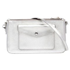 Prada Metallic Silver Saffiano Leather Crossbody Bag