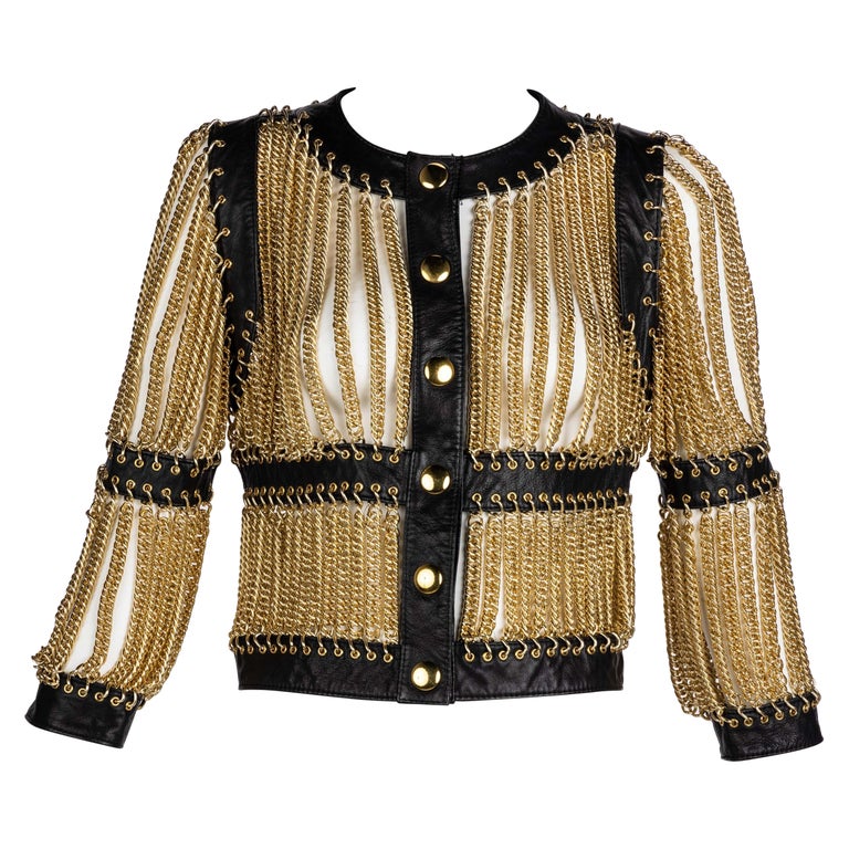 Moschino Archive Gold Chain Leather Jacket JLO Spring 2010 For Sale at  1stDibs | chain jacket