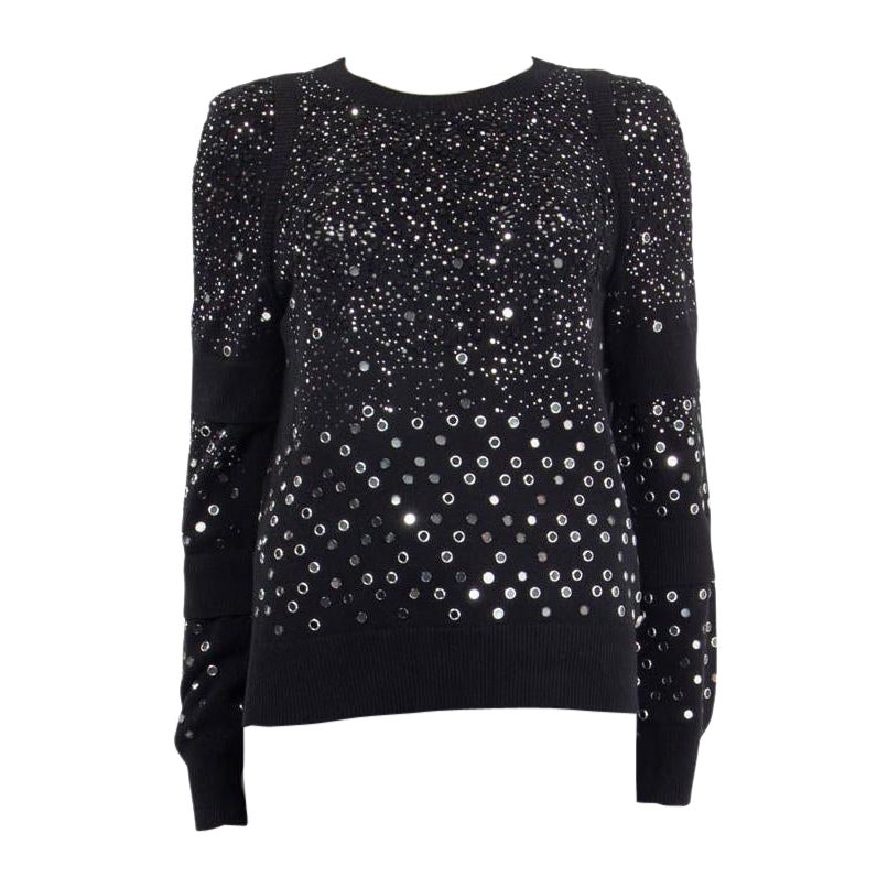 CHANEL black cotton 2017 STUDDED & GLITTER Crewneck Sweater 38 S For Sale