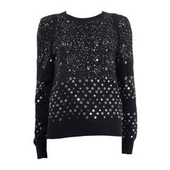 CHANEL black cotton 2017 STUDDED & GLITTER Crewneck Sweater 38 S