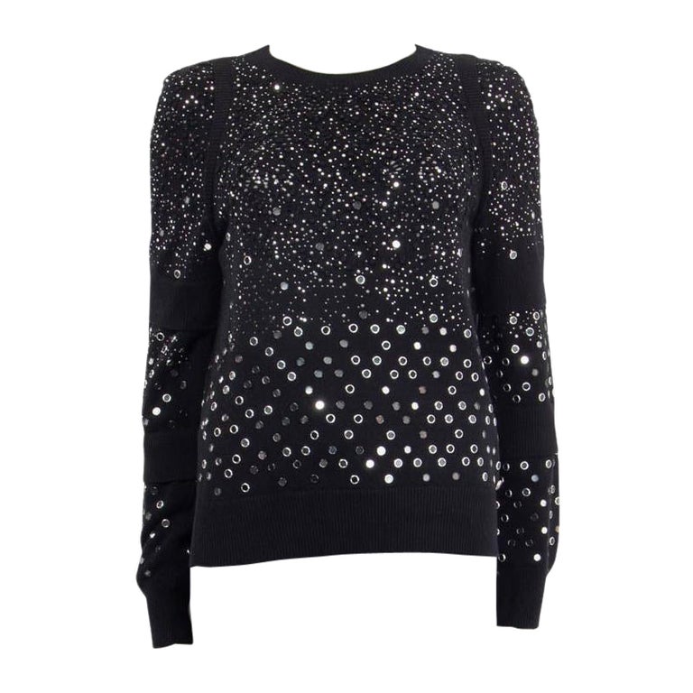 CHANEL black cotton 2017 STUDDED and GLITTER Crewneck Sweater 38 S