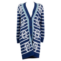 HERMES blue white cashmere BOUCLERIE MODERNE Cardigan Sweater 34 XXS