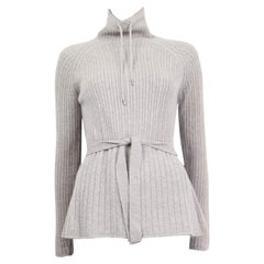 LORO PIANA grey cashmere RIB BELTED TURTLENECK Sweater 36 XXS