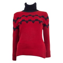 HERMES red & blue cashmere 2018 CHUNKY KNIT Turtleneck Sweater 34 XXS