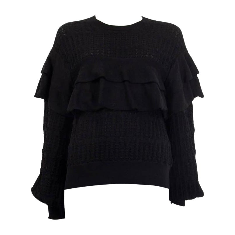 CHANEL black cotton 2018 RUFFLED Crewneck Sweater 38 S For Sale