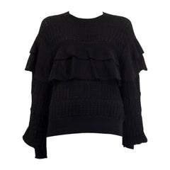 Used CHANEL black cotton 2018 RUFFLED Crewneck Sweater 38 S