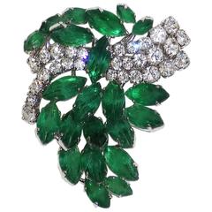 B.E. Cook London  Vintage Emerald and Diamond rhinestones pin brooch 1960's