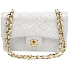 Chanel White Leather Classic Double Flap- Medium size