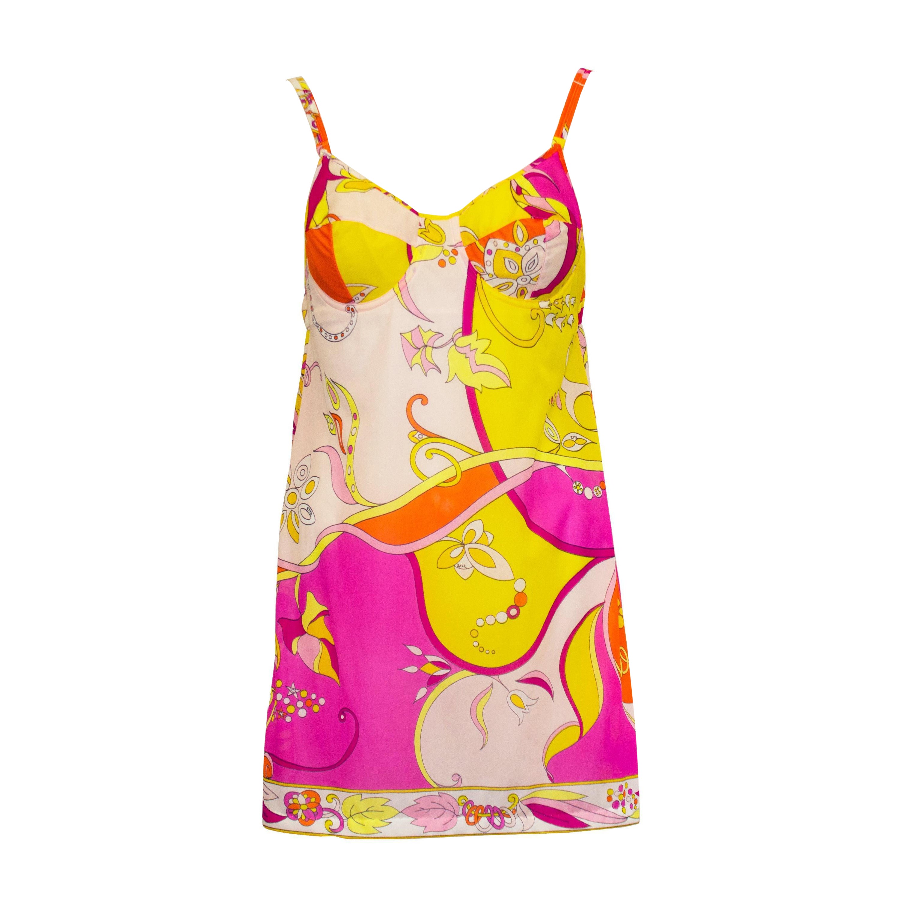 1960s Emilio Pucci Pink and Yellow Baby Doll Slipdress/Negligee 