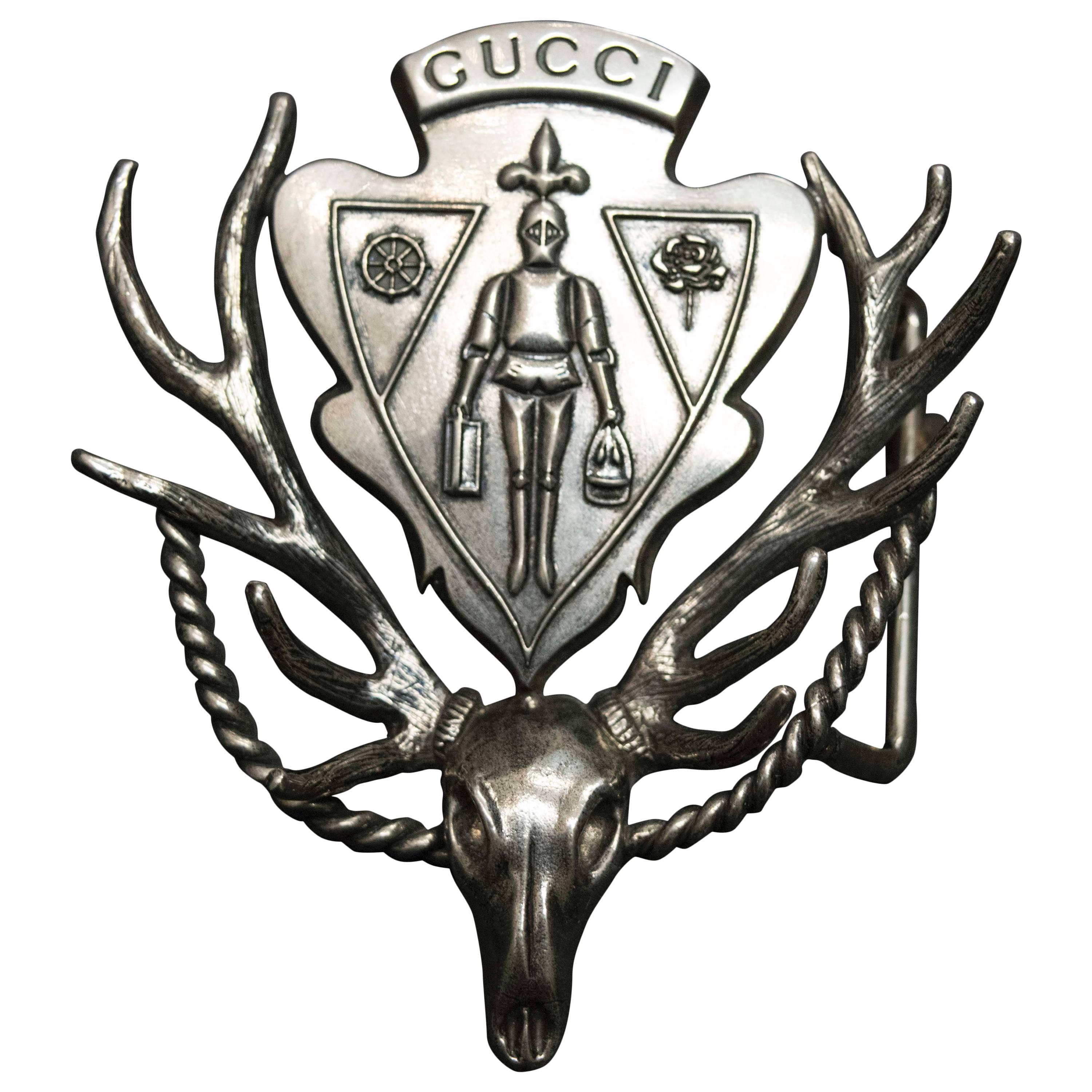 Gucci Silver Deer Skull Crest Belt Buckle 