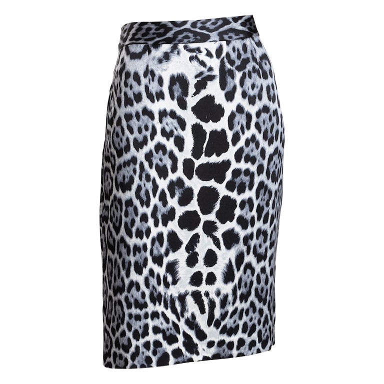 Blumarine Silk Satin Leopard Print Back Slit Pencil Skirt US Size 8 IT 44  For Sale at 1stDibs