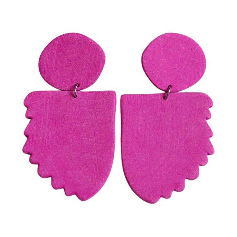 Afterglow Earrings Polymer Clay & Titanium in Magenta by Shape + Form For Sale