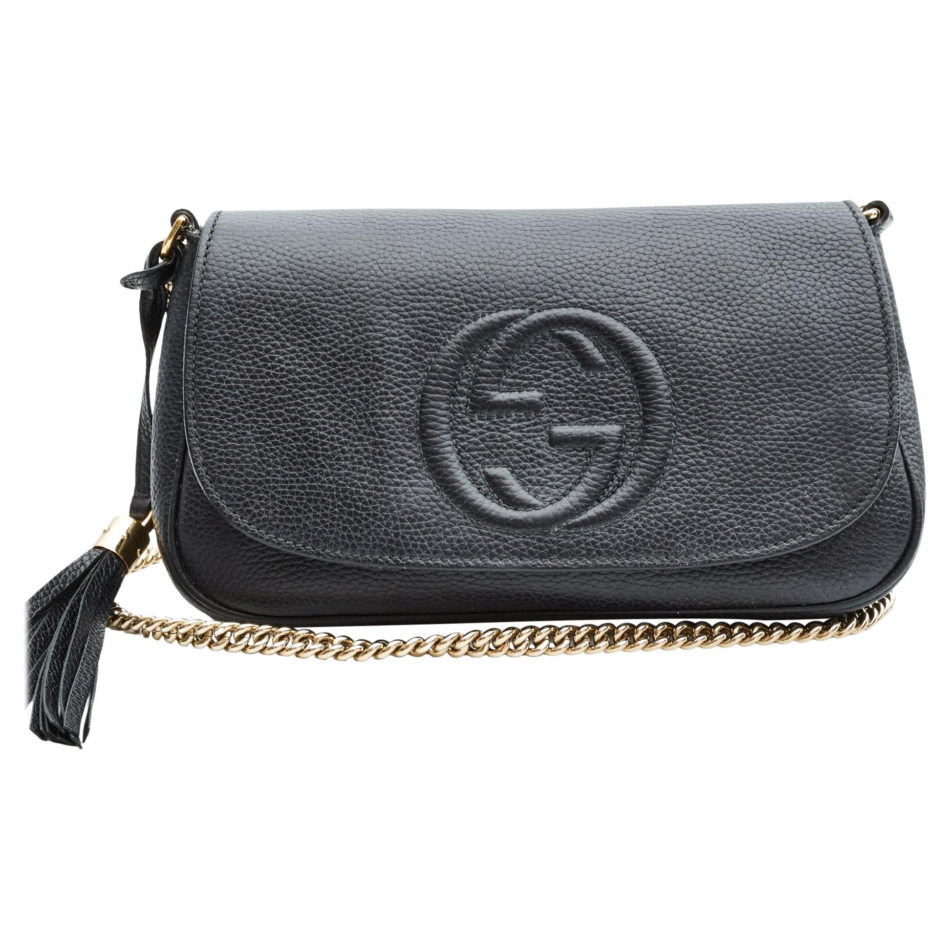 Gucci Interlocking GG Black Leather Strap Shoulder Bag 336752 For at 1stDibs