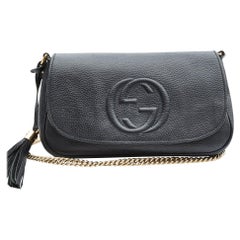 Gucci Interlocking GG Soho Black Leather Flap Shoulder Bag (336752)