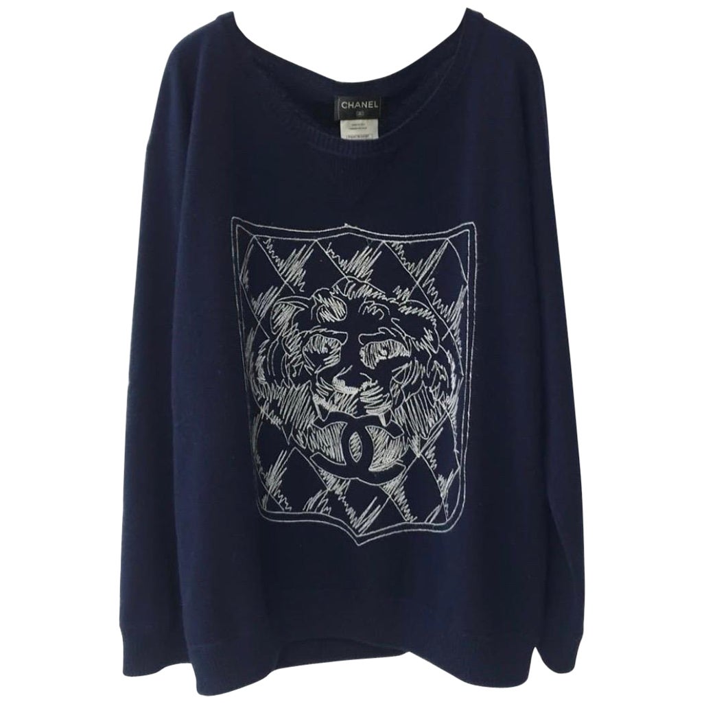 Authentic Chanel Navy Logomania Cashmere Top on sale at JHROP. Luxury  Designer Consignment Resale @jhrop_official