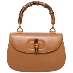Gucci Vintage Leather Bamboo Top Handle Bag in Brown