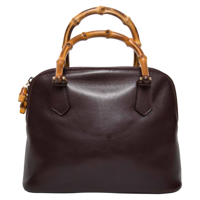 Gucci Vintage Alma Tote in Dark Brown Leather with Bamboo Handles