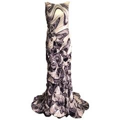 Carlos Miele White and Navy Swirled Gown