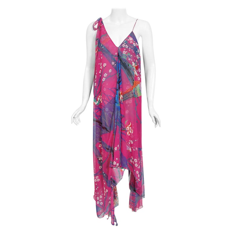 Robe Portefeuille En Soie Louis Féraud - Années 80 Vintage, Imprimé Feuilles, Manches Longues, Taille S