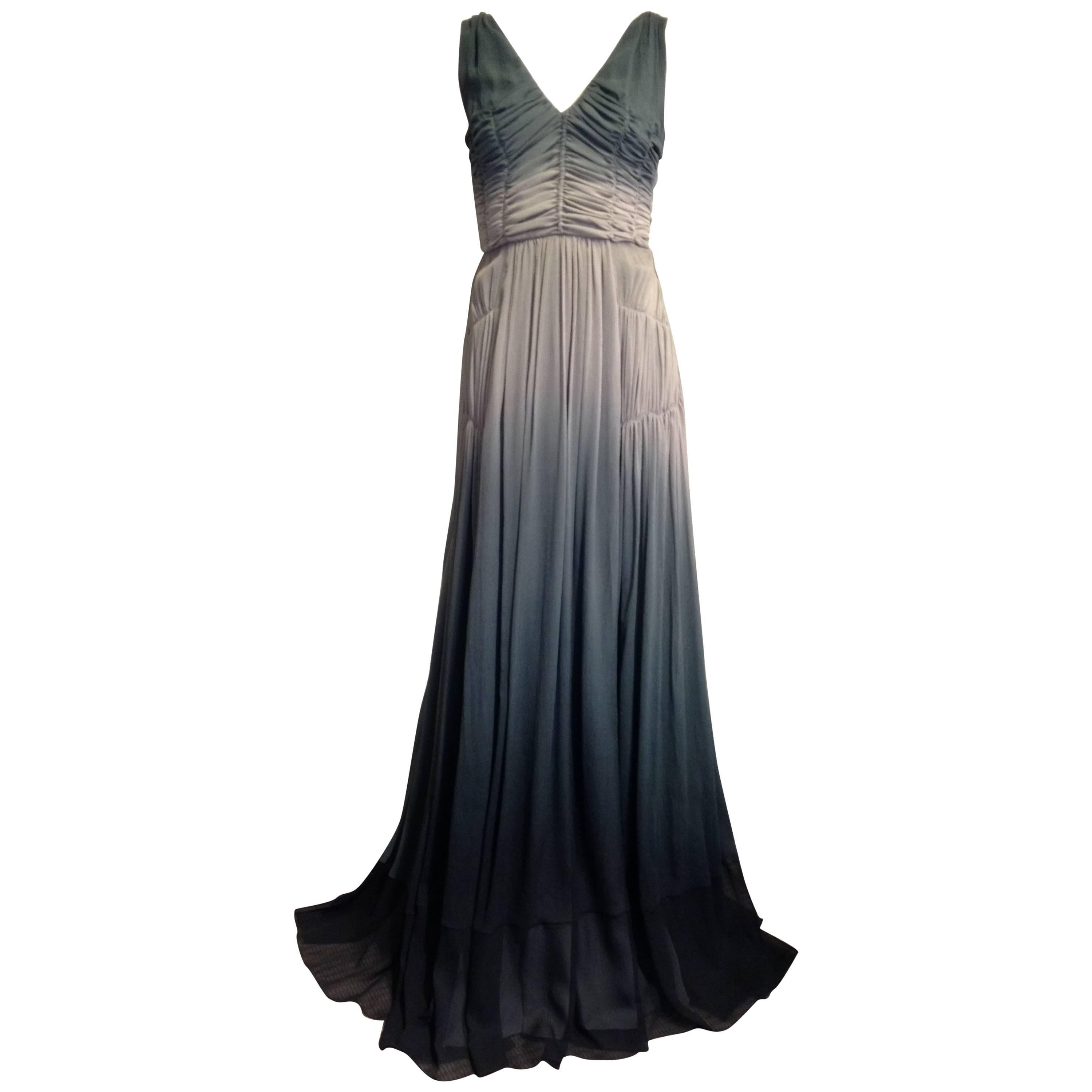 Burberry Sage and Green Ombre Chiffon Gown