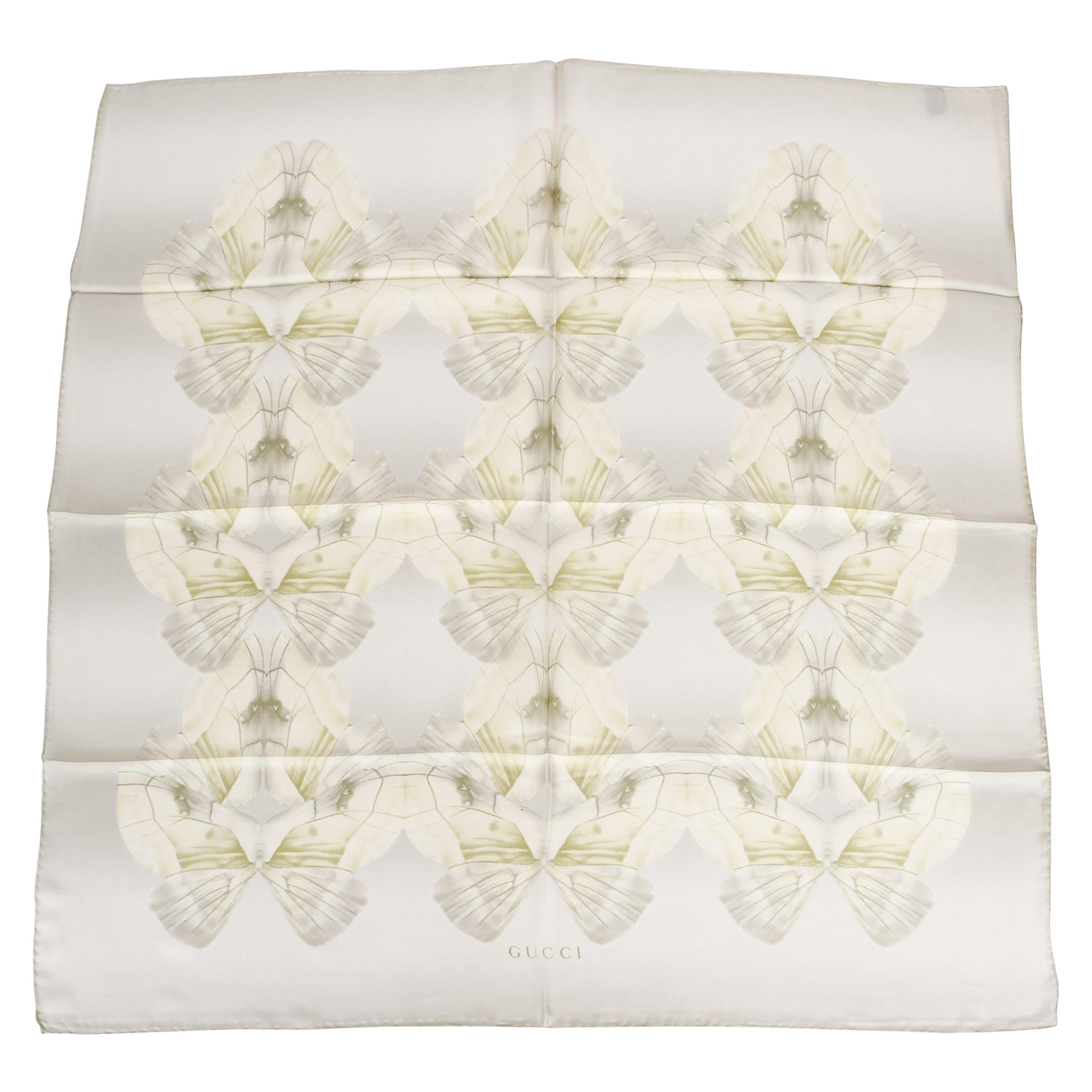 New Gucci Green Butterflies Silk Scarf For Sale