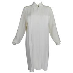 Vintage 1990s CHANEL Ivory Pleated Tunic with Enamel Logo Buttons
