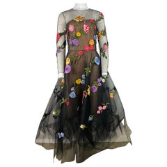 Oscar de la Renta Black Floral Gown Dress, Size 8