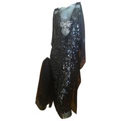 Used Vera Wang Bejeweled Goth Black Evening Dress