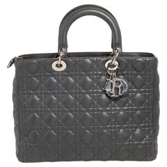 Dior Grey Cannage Leather Large Lady Dior Tote