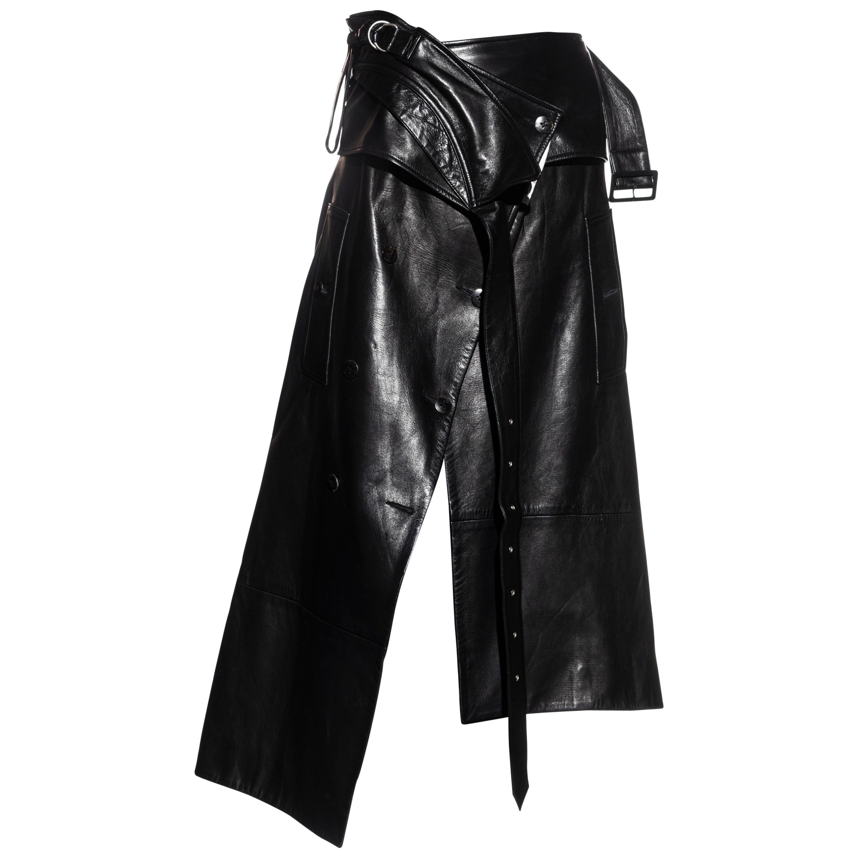 John Galliano black leather deconstructed wrap skirt, c. 2002