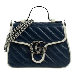 Gucci:: Mini-Top-Handle Marmont aus blauem Leder